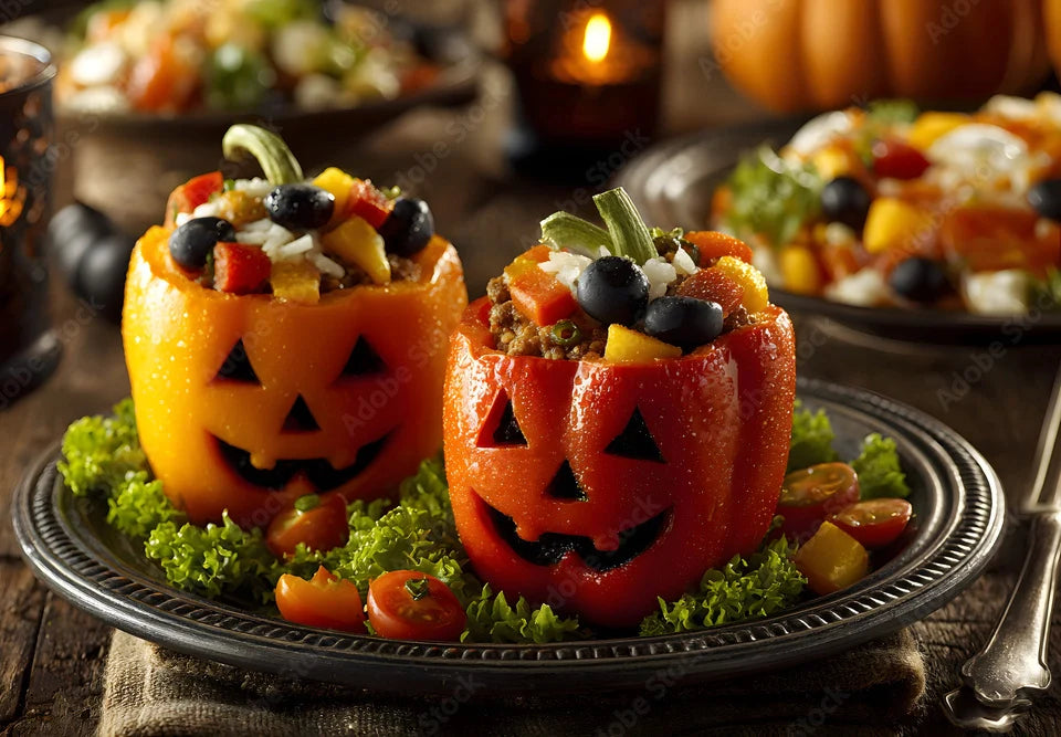 Spooky Jack-O’-Lantern Stuffed Peppers