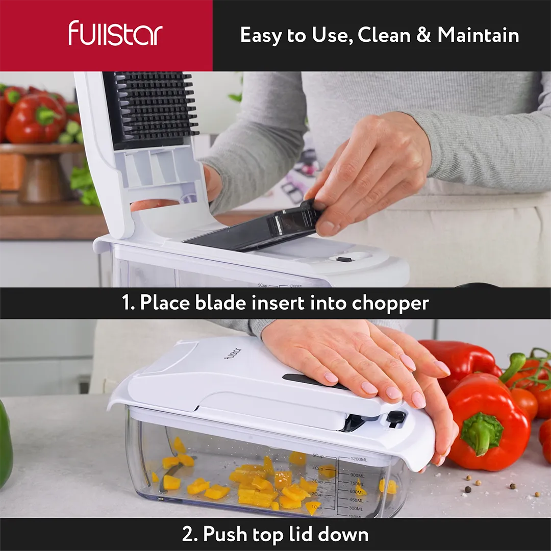 steps on how to use Fullstar Viral Vegetable Chopper