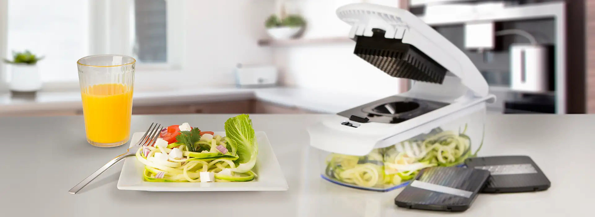 prepping salads with vegetable chopper