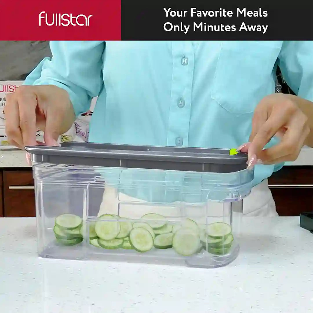 cutting cucumber w/ Fullstar All-in-1 Mandoline Slicer Spiralizer & Chopper