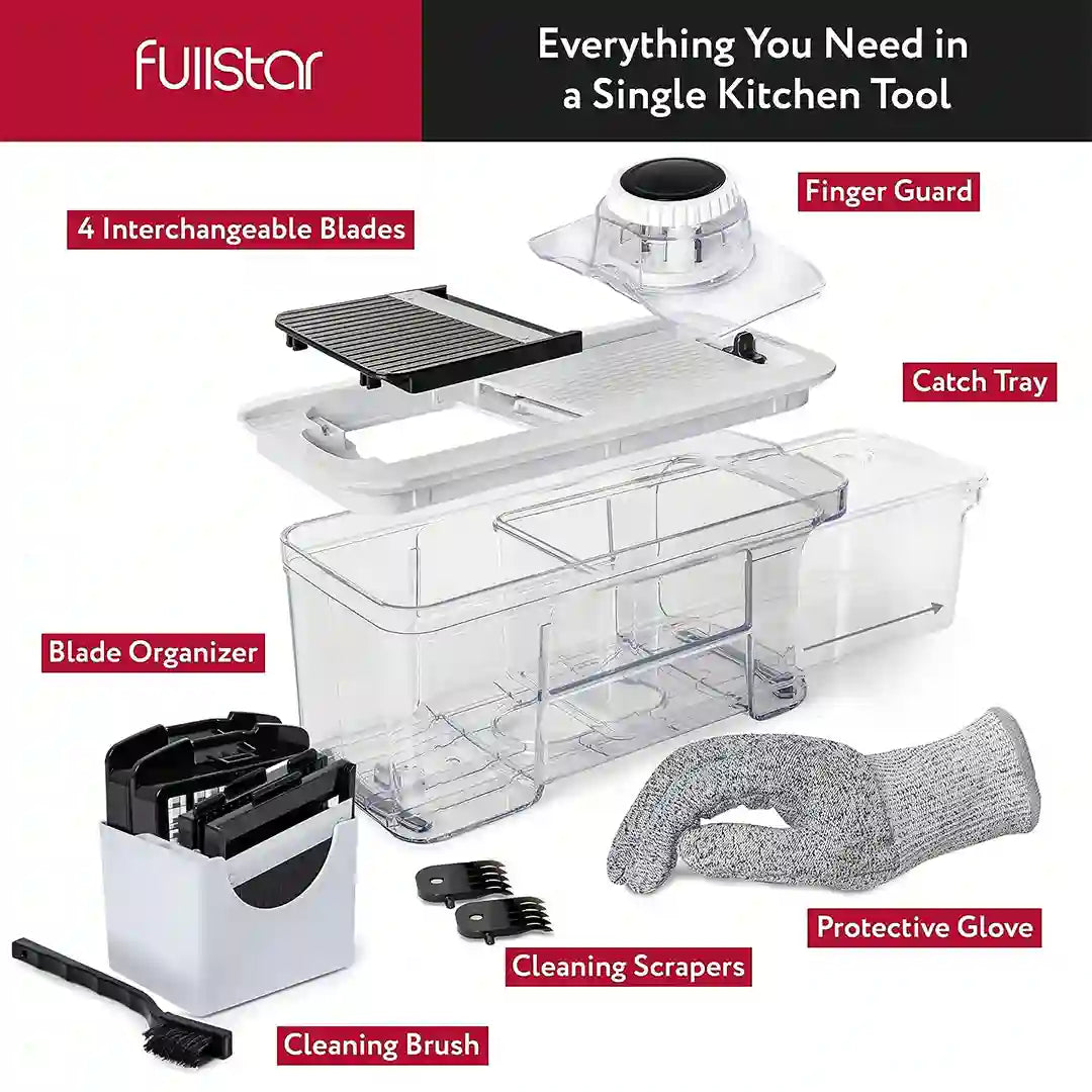Inclusions of Fullstar All-in-1 Mandoline Slicer Spiralizer & Chopper