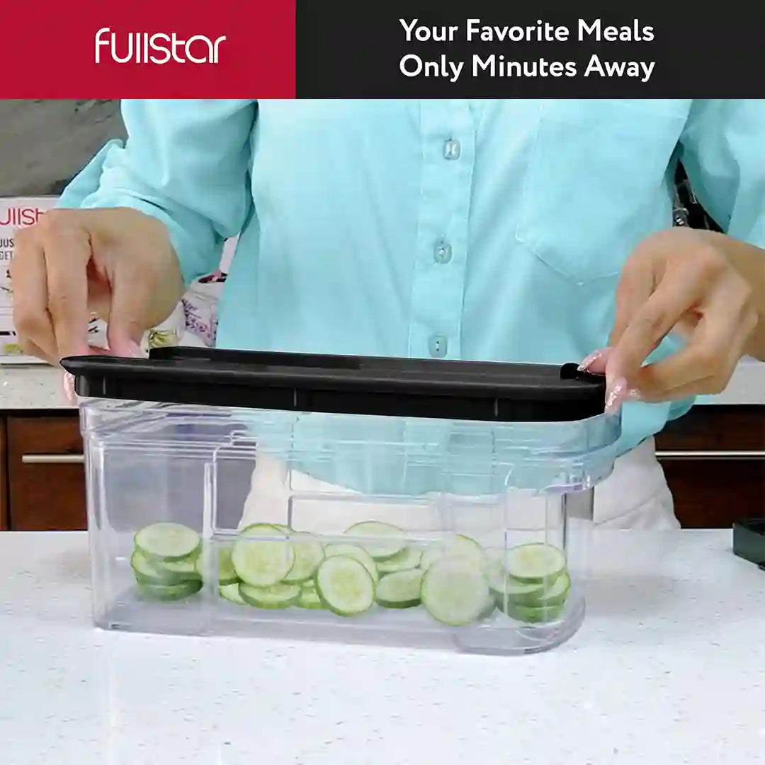 cutting cucumber w/ Fullstar All-in-1 Mandoline Slicer Spiralizer & Chopper