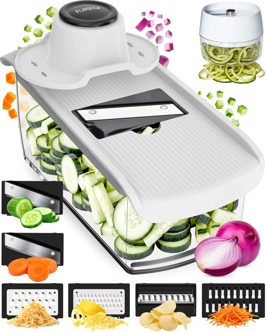 fsamz-b0g64548cb-main | Fullstar Pro Mandoline Vegetable Slicer, Grater & Spiralizer with Container — 9-in-1, White
