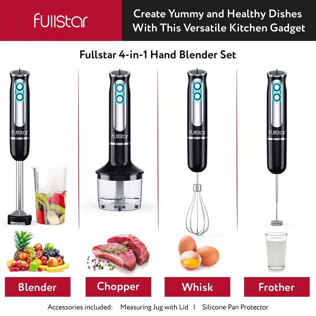 4 in 1 Fullstar Hand Blender w/ Milk Frother & Whisk