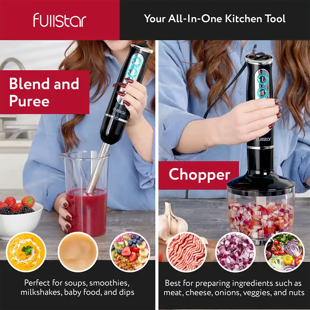 blending, chopping, puree Fullstar Hand Blender w/ Milk Frother & Whisk