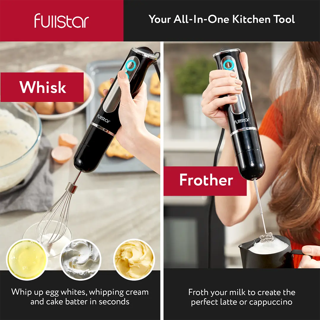 whisking & frothing w/ Fullstar Hand Blender w/ Milk Frother & Whisk