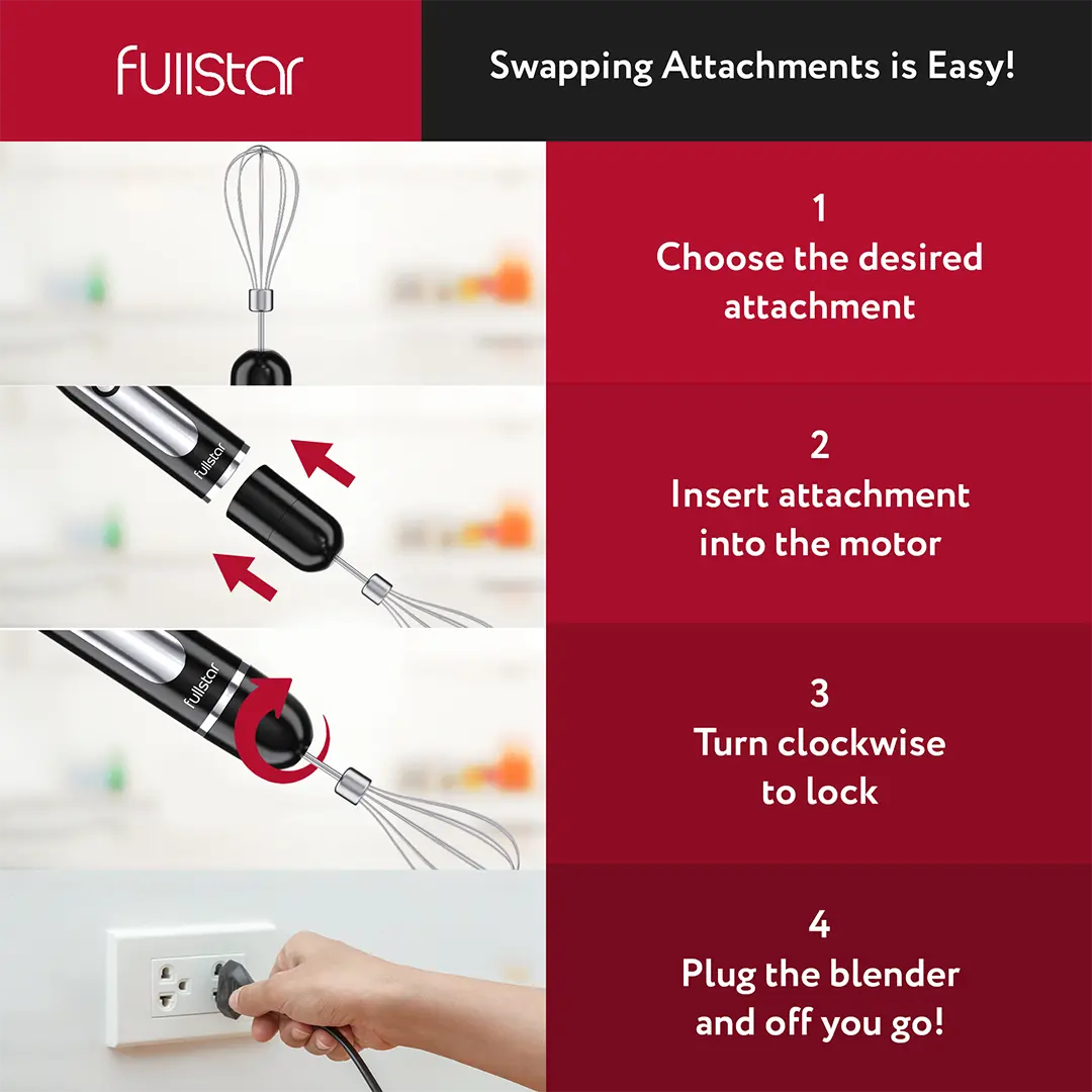 attachments of Fullstar Hand Blender w/ Milk Frother & Whisk