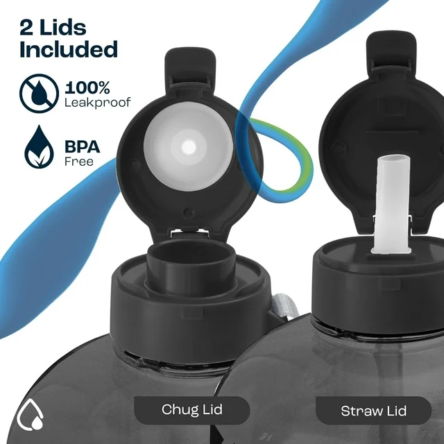 AQUAFIT - Water Bottle with Straw - Motivational Big Water Bottle with Time Marker - 1 Gallon, Gray