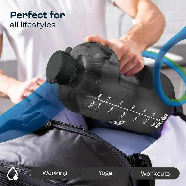 AQUAFIT - Water Bottle with Straw - Motivational Big Water Bottle with Time Marker - 1 Gallon, Gray