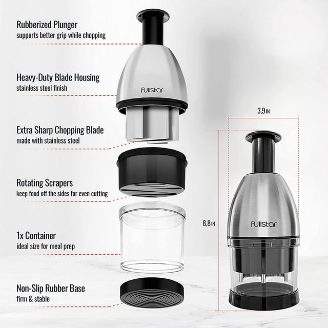 Hand Food Chopper - Stainless Steel, Black