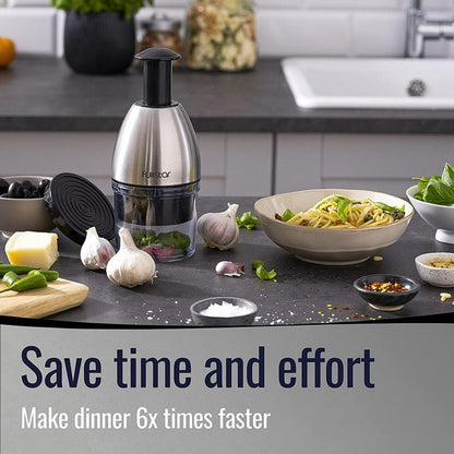 Hand Food Chopper - Stainless Steel, Black