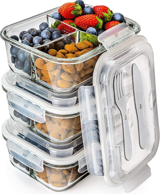 prepped food w/ PrepNaturals Glass Storage Containers w/ Lids