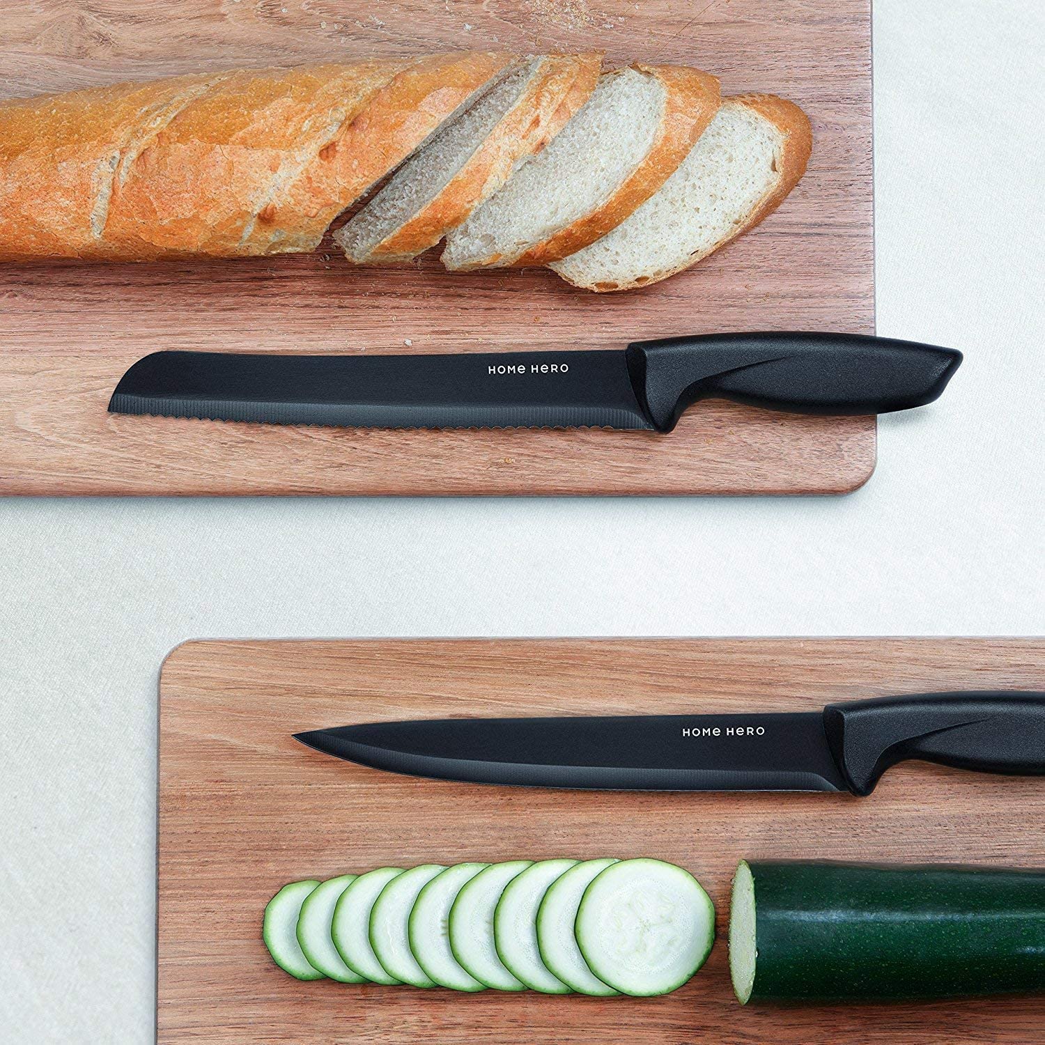 cutting cucumber w/ Home Hero Stainless Steel Kitchen & Steak Knife Set