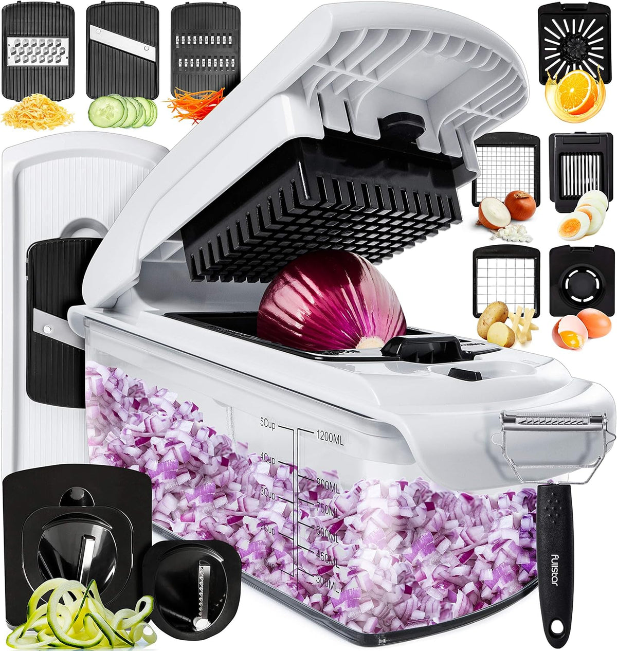 Fullstar - Pro Vegetable Chopper - Food Chopper, Veggie Dicer, Juicer & More - 11 Blades, White