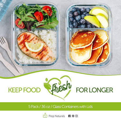 fresh packed meal w/ PrepNaturals Glass Storage Containers w/ Lids