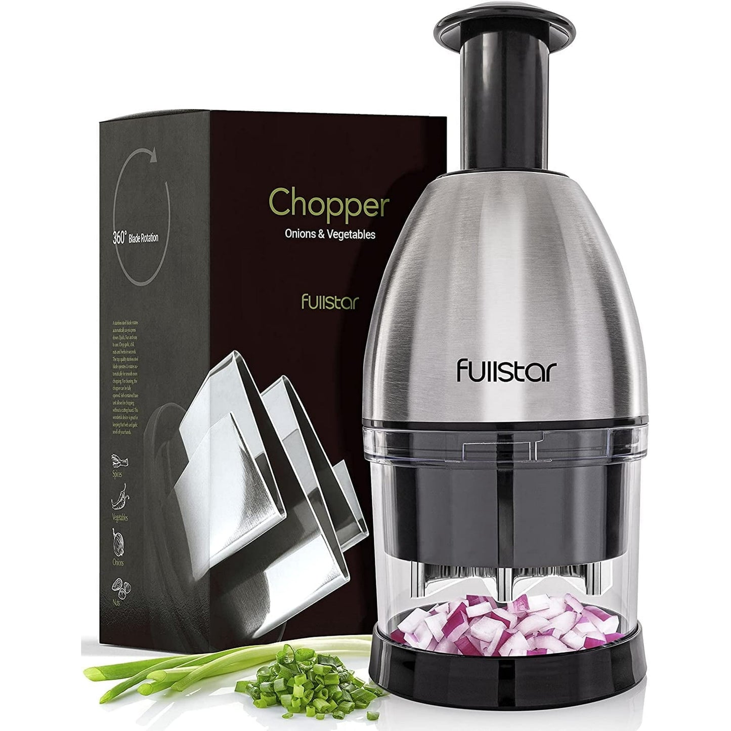 Fullstar Onion Chopper - Manual Hand Food Chopper - Stainless Steel, Silver