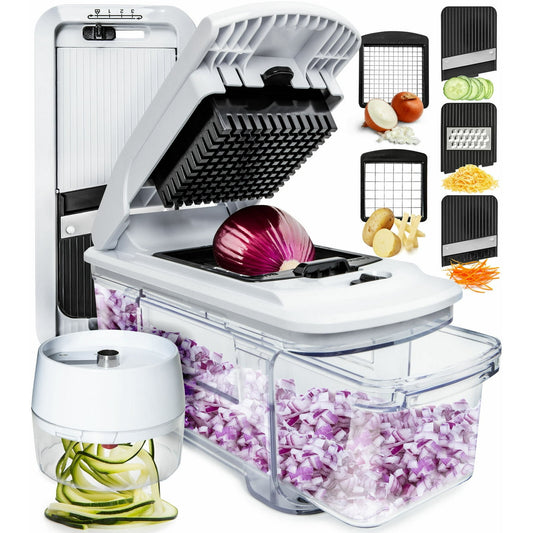 Fullstar All-in-1 Vegetable Chopper, Mandoline Slicer Spiralizer & Chopper (White)
