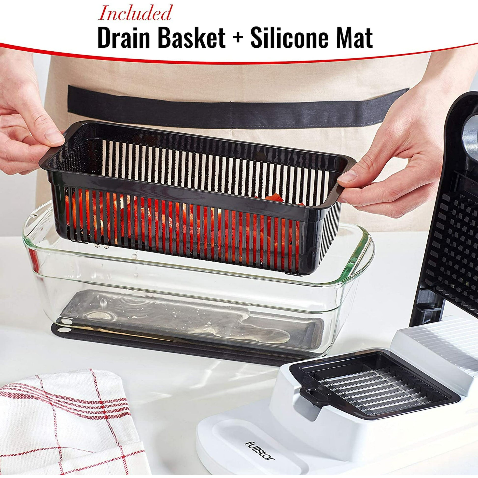 Drain Basket & Silicone Mat for Fullstar 3-Blade Chopper & Mandoline