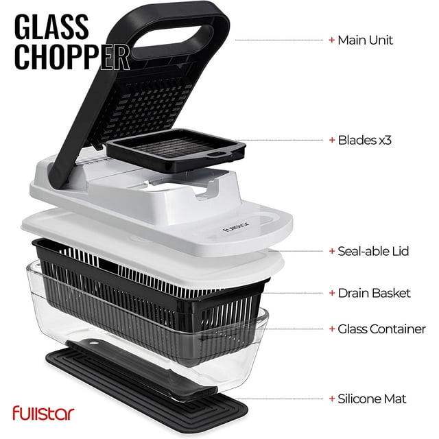 Fullstar - Vegetable Chopper with Glass Storage Container - 3 Blades, White