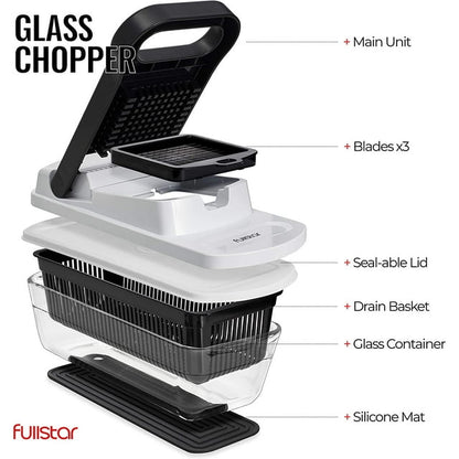 Fullstar - Vegetable Chopper with Glass Storage Container - 3 Blades, White