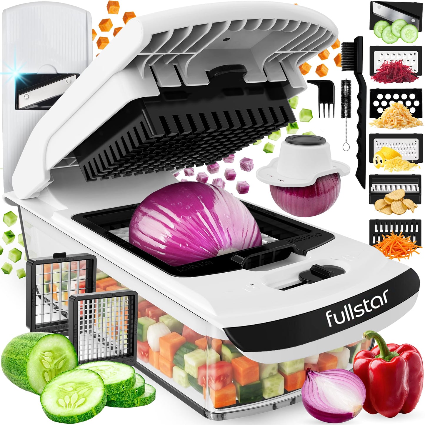 fsamz-b0d5dm9yhb-main | Fullstar Pro Original Vegetable Chopper & Mandoline Slicer Kitchen Gadget — 8-in-1, White