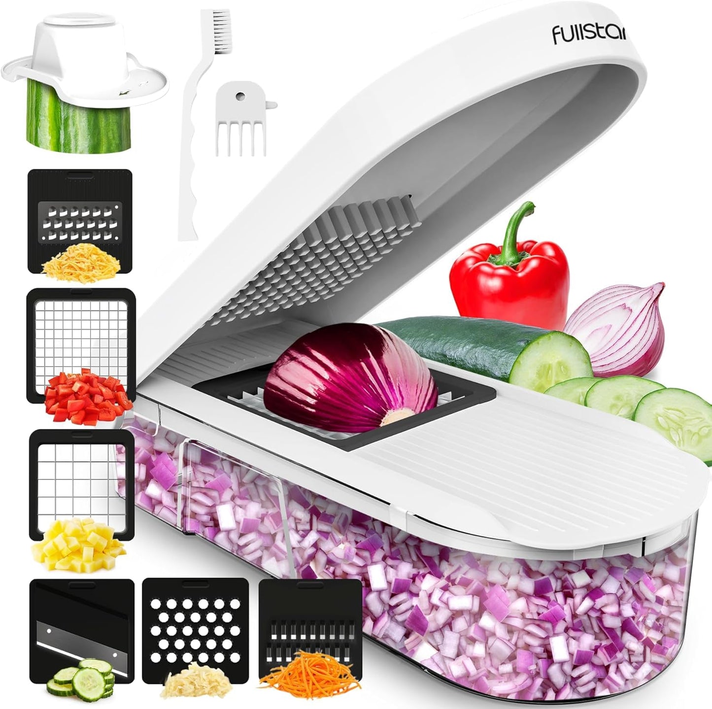 fsamz-b0dbj8t9px-main | Fullstar Pro Core Vegetable Chopper & Mandoline Slicer, Meal Prep Essential — 6-in-1, Full White