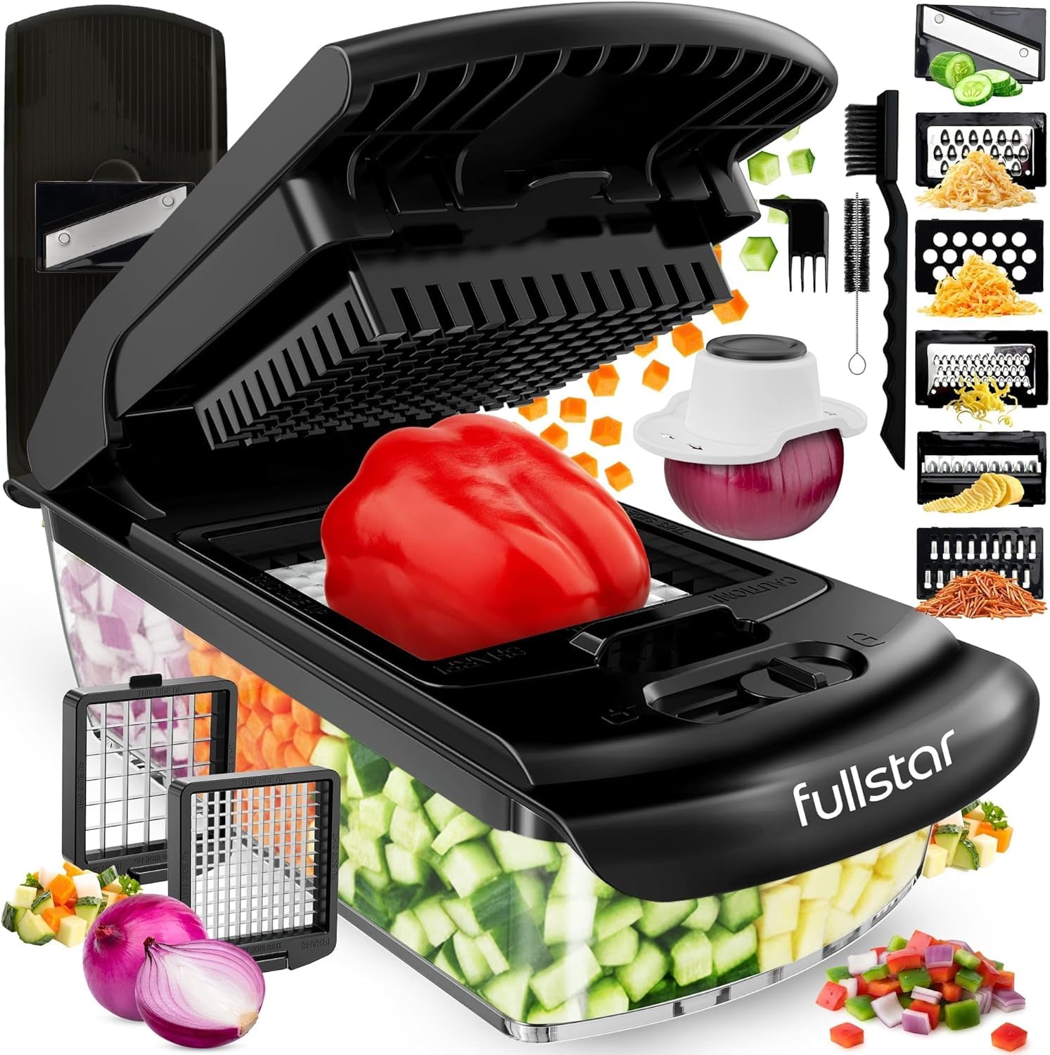 fsamz-b0dlgmslyp-main | Fullstar Pro Original Vegetable Chopper & Mandoline Slicer Kitchen Gadget — 8-in-1, Black