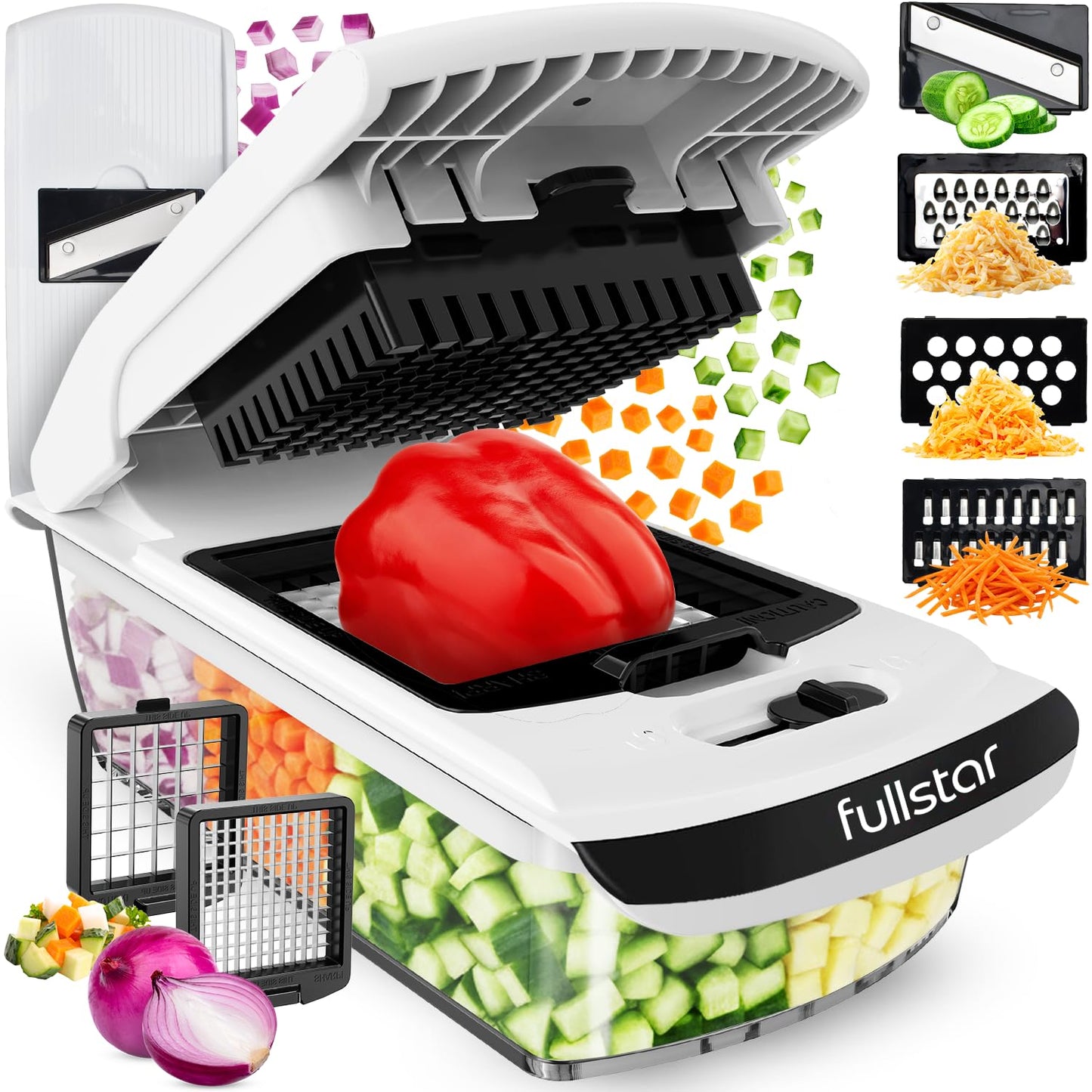 fsamz-b0fzw8r1wf-main | Fullstar Pro Original Vegetable Chopper & Mandoline Slicer Kitchen Gadget — 6-in-1, White