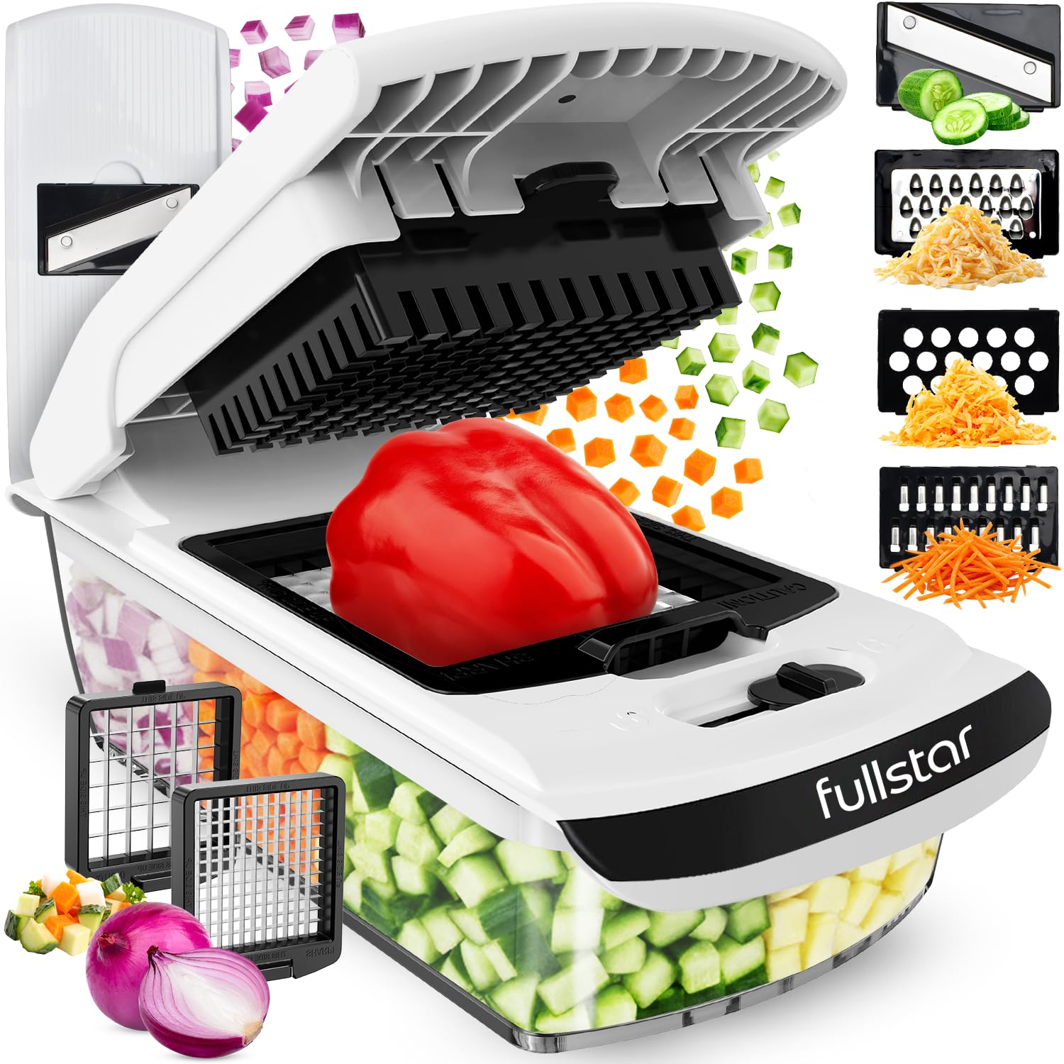 fsamz-b0fzw8r1wf-main | Fullstar Pro Original Vegetable Chopper & Mandoline Slicer Kitchen Gadget — 6-in-1, White