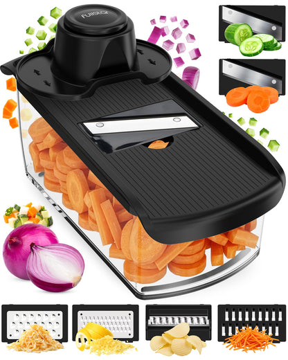 fsamz-b0g64nl8b4-main | Fullstar Pro Mandoline Vegetable Slicer, Grater & Spiralizer with Container — 6-in-1, Black