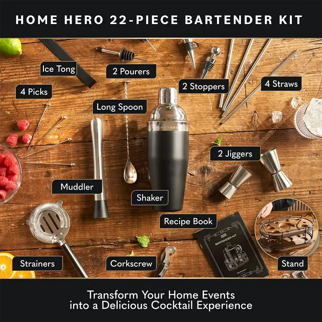 all inclusions of Home Hero Bartender Kit