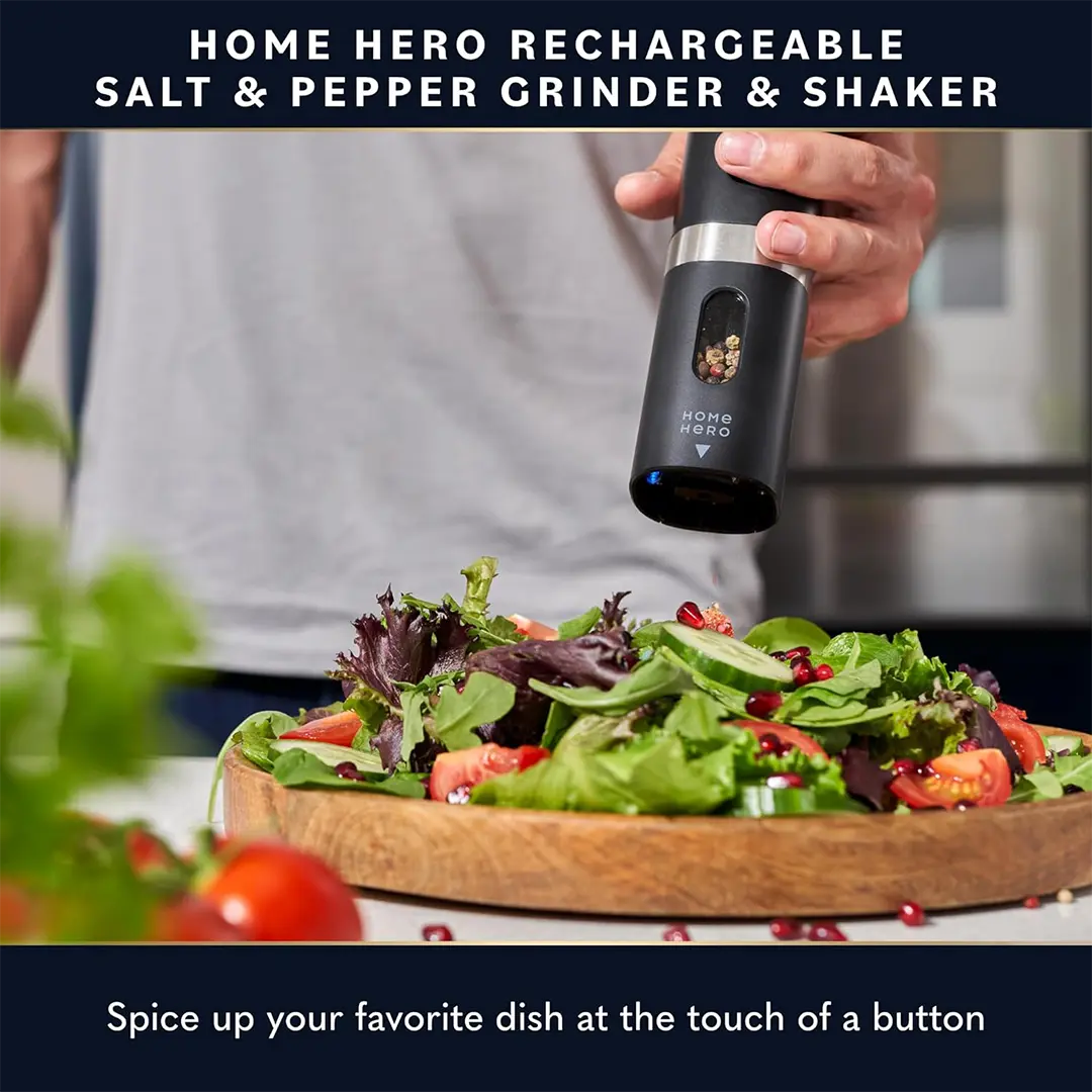 spicing salads w/ Home Hero Electric Salt & Pepper Grinder