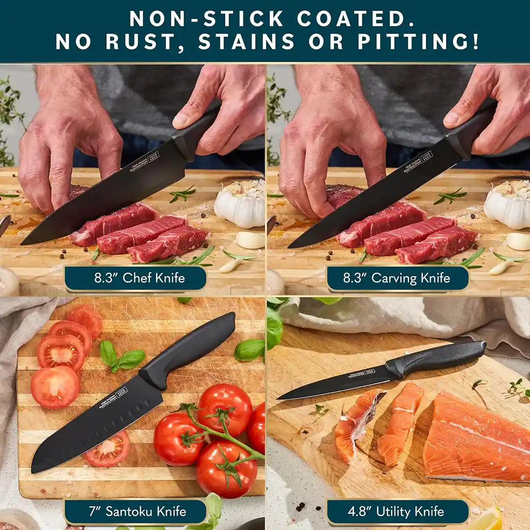 features of Home Hero Knife Set w/ New Acrylic Stand