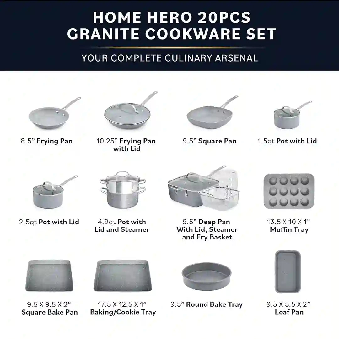 20 pcs Home Hero Granite Stone Cookware