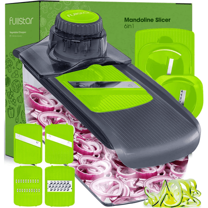 Fullstar All-in-1 Vegetable Chopper, Mandoline Slicer Spiralizer & Chopper (Green)
